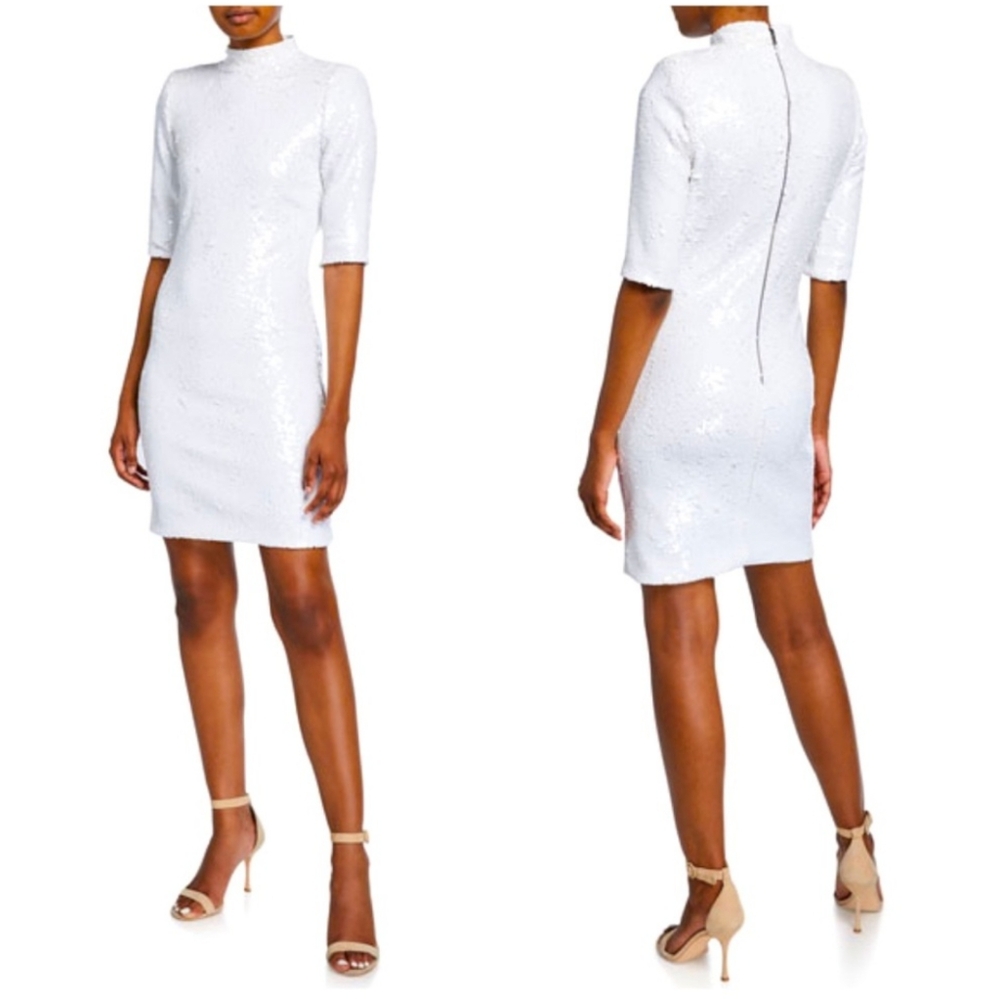 Alice + Olivia Women's White Sequin Inka Dress Wedding Bachelorette Shoulder Pad